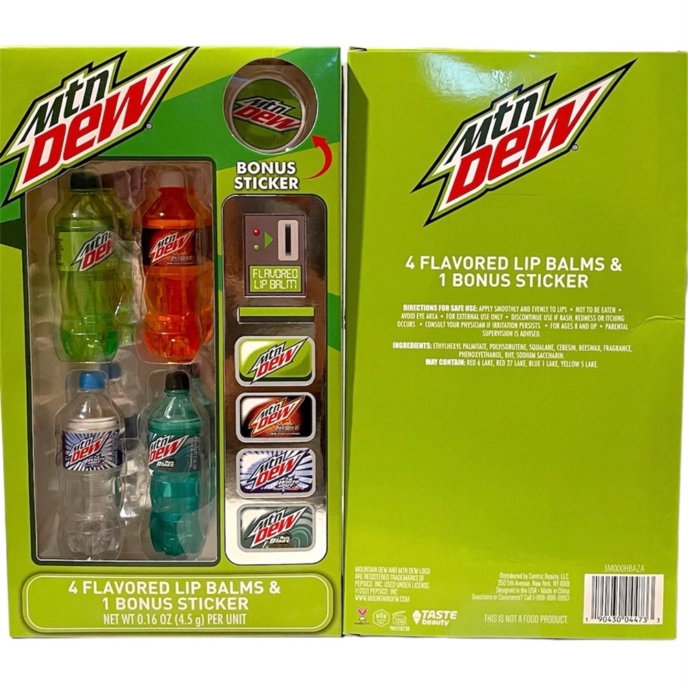 Mountain Dew Lip Balm + Bonus Sticker - Displayed in a Vending Machine Box!